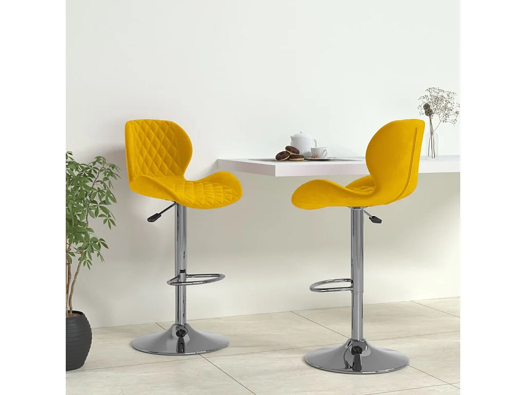 Tabourets de bar lot de 2 jaune moutarde velours