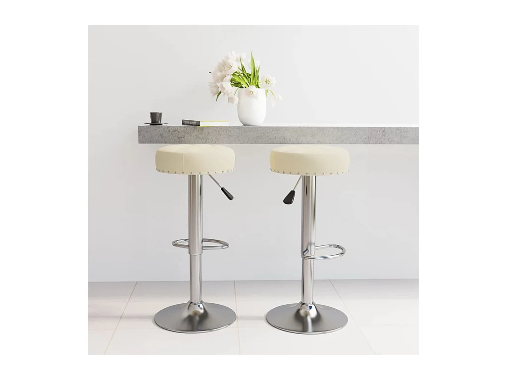 Tabourets de bar lot de 2 crème tissu