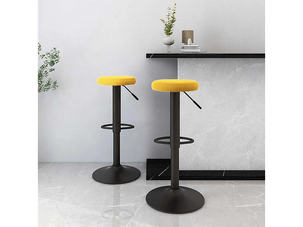Tabourets de bar lot de 2 jaune moutarde velours