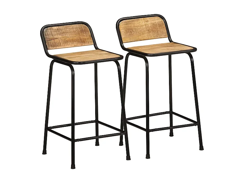 Sgabelli da Bar 2 pz 46x35,5x80 cm Legno Massello Grezzo Mango