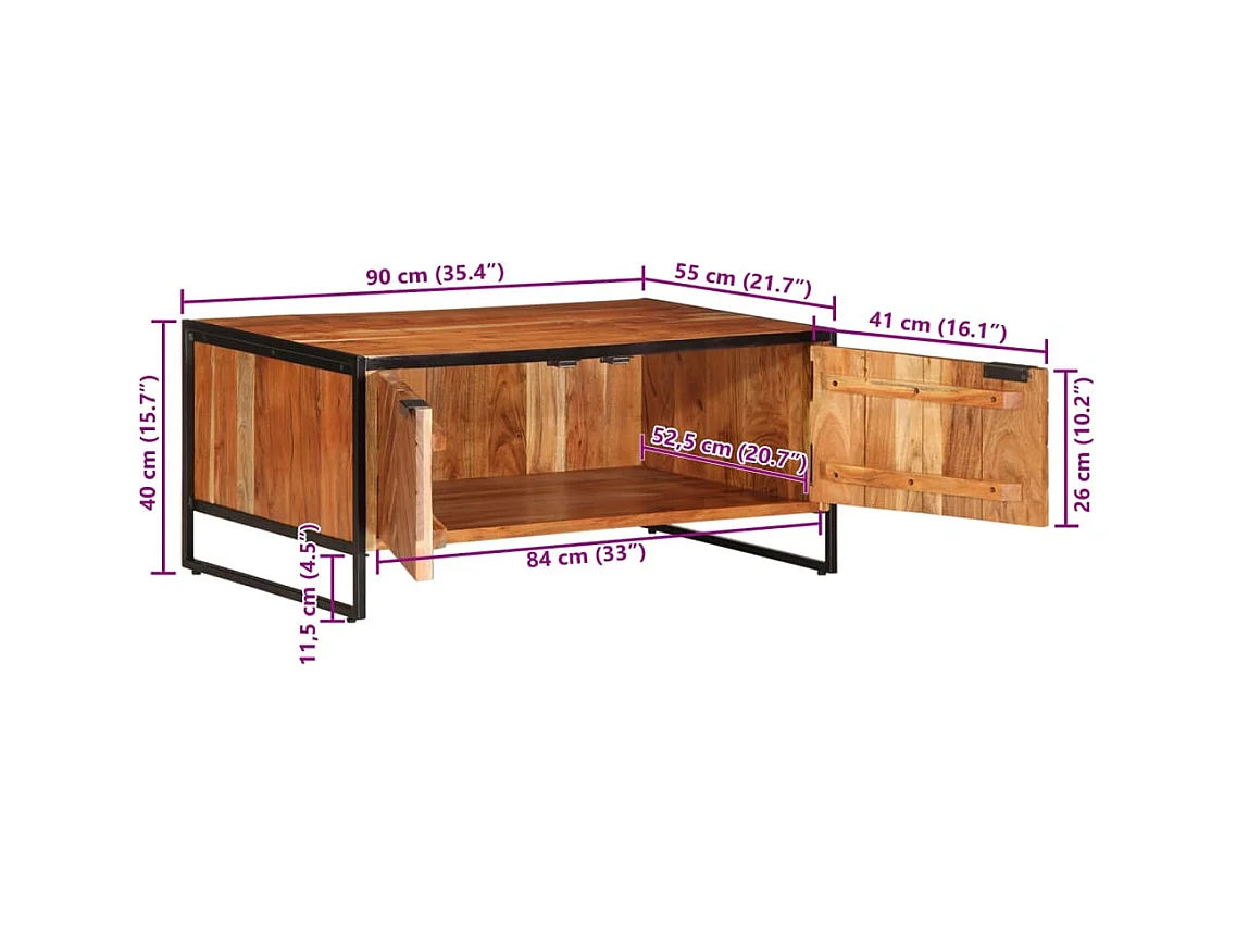 Table basse 90x55x40 cm bois massif d'acacia