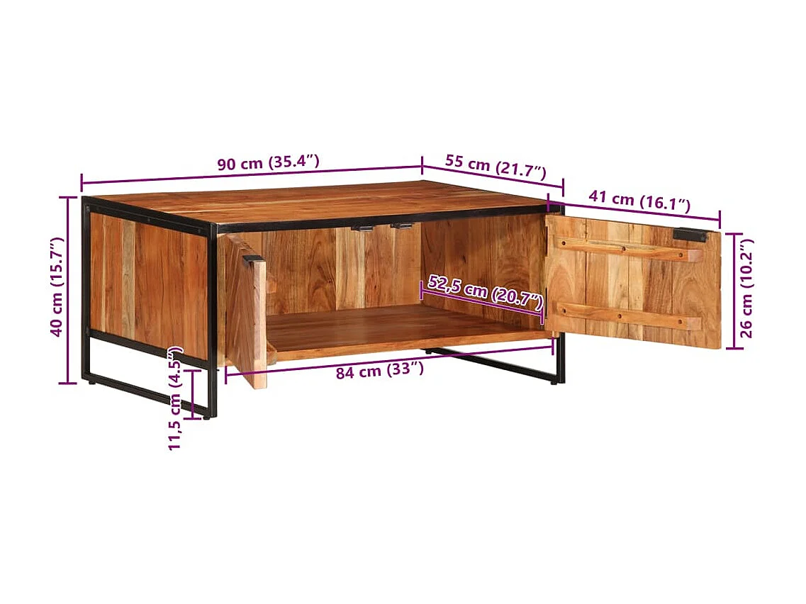 Table basse 90x55x40 cm bois massif d'acacia