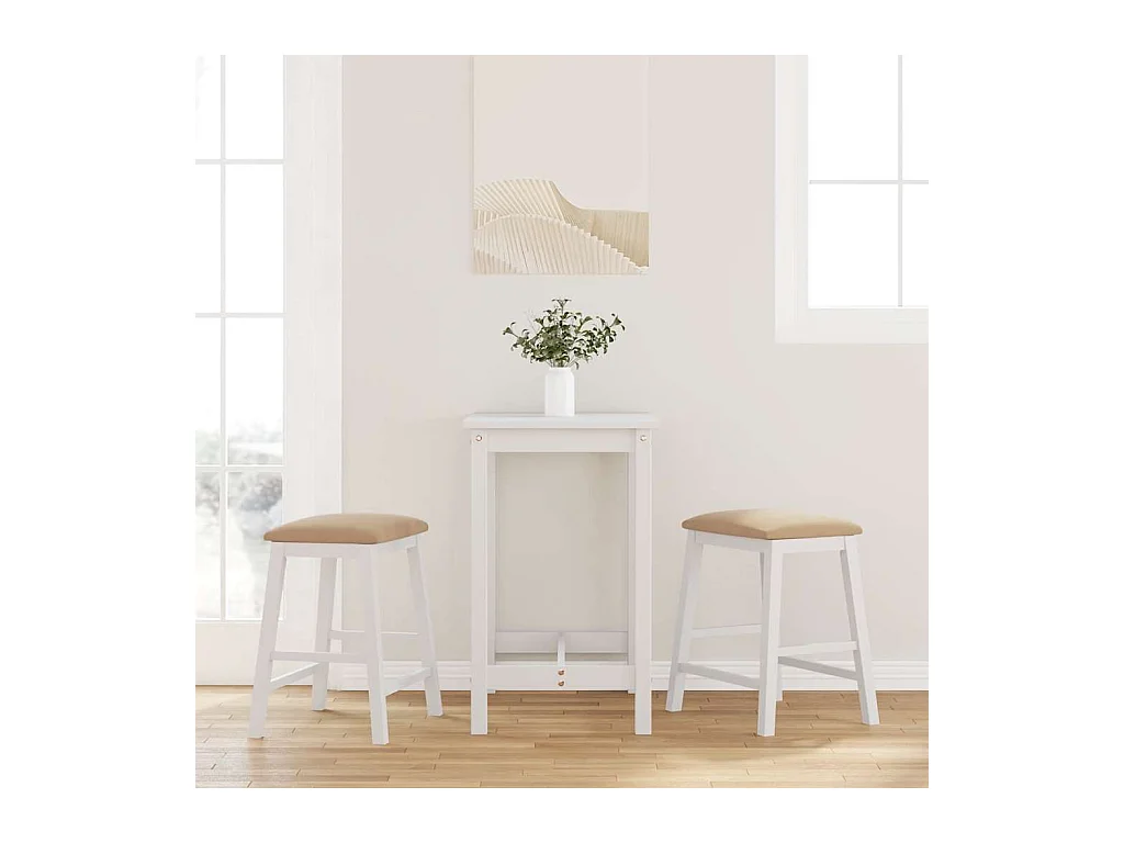 Chaises de bar avec coussins 2 pcs blanc bois massif d'hévéa