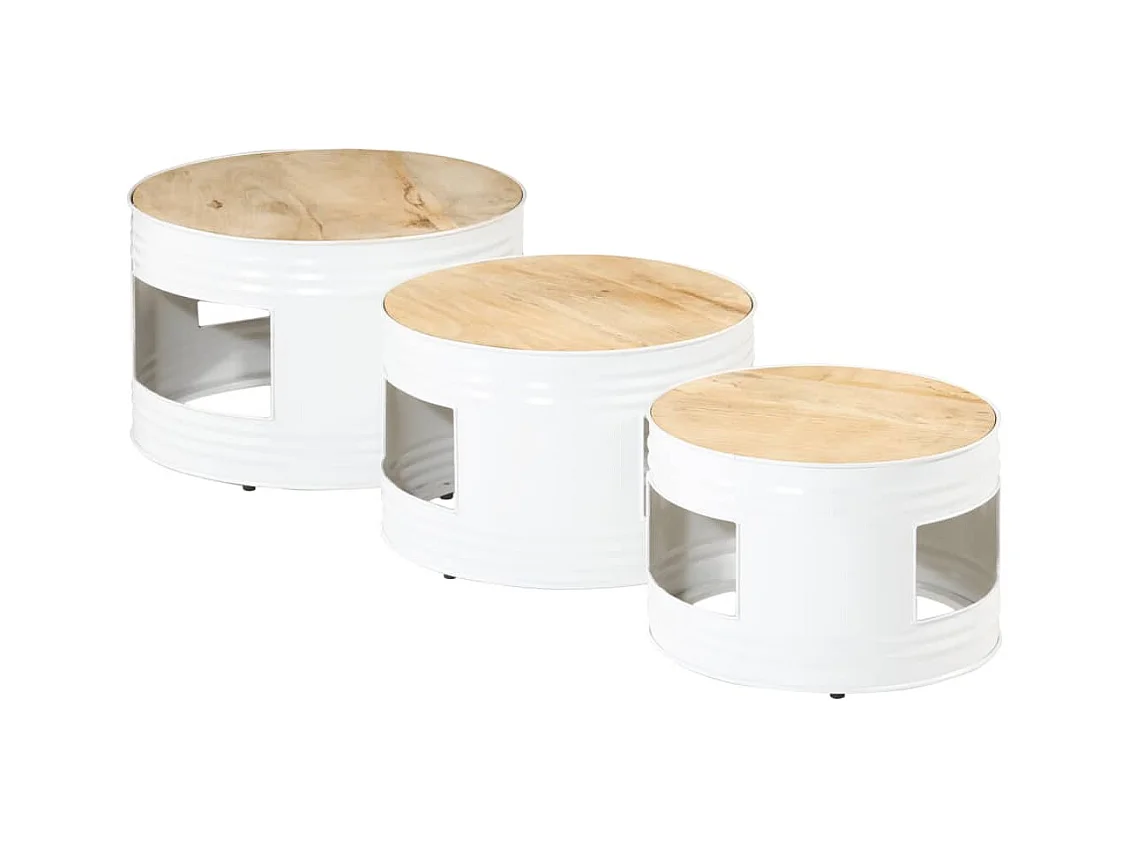 Tables de bar forme tambour 3 pcs bois de manguier massif brut