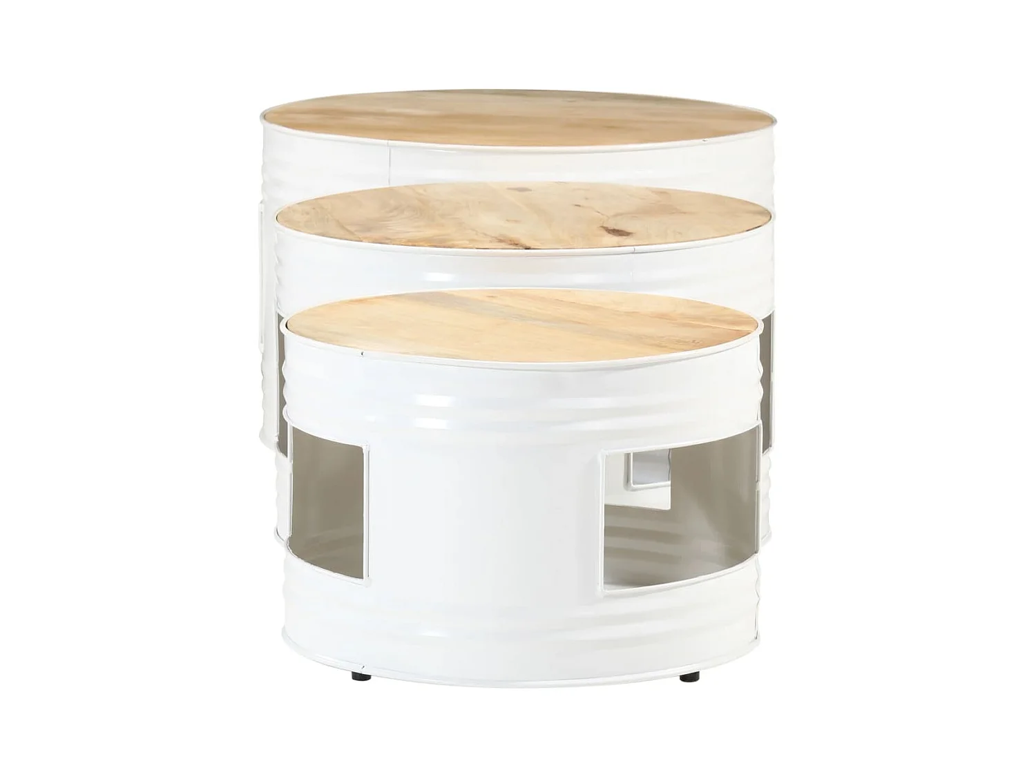 Beistelltische Fass-Design 3 Stk. Raues Massivholz Mango