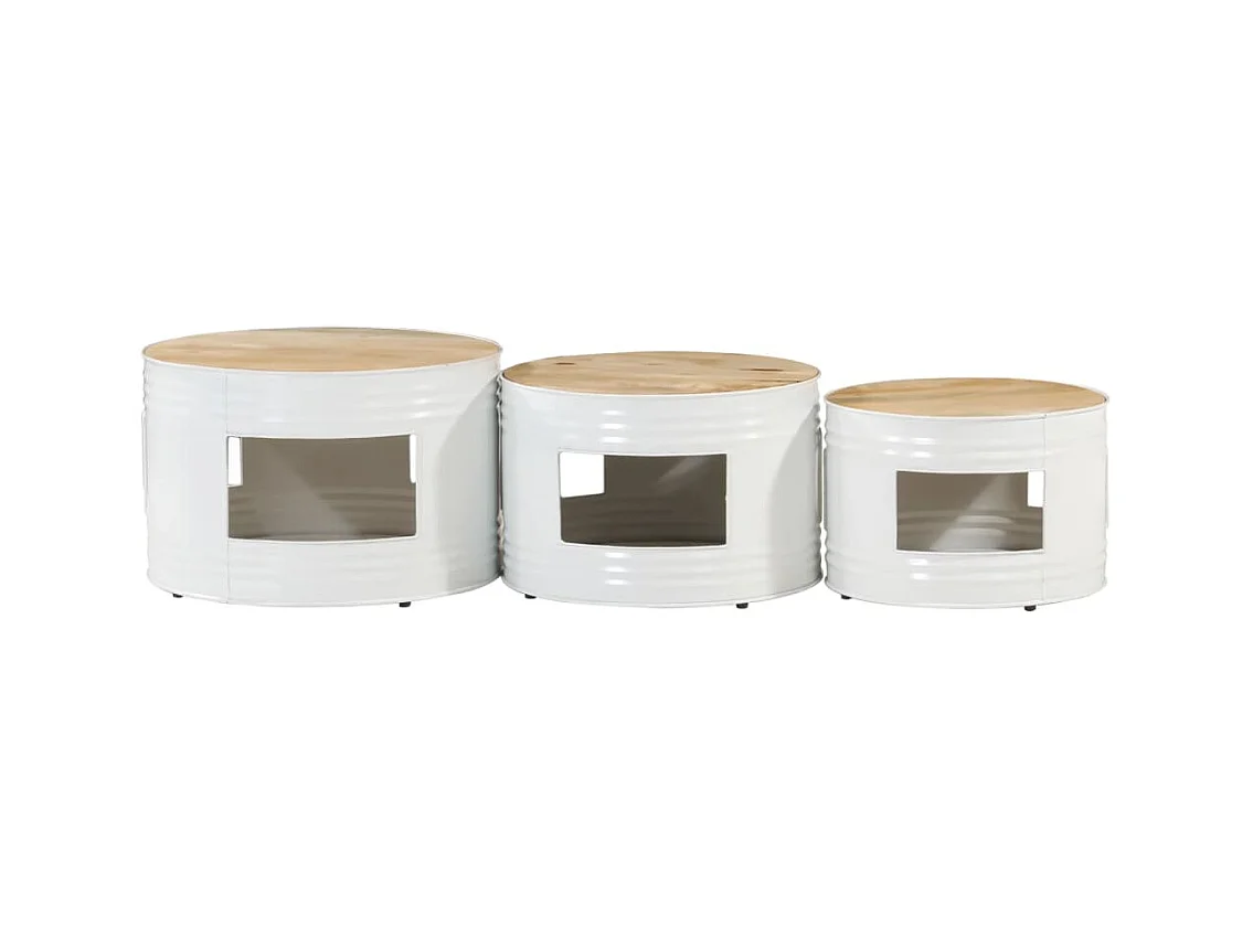 Beistelltische Fass-Design 3 Stk. Raues Massivholz Mango