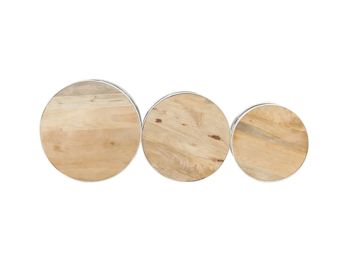 Beistelltische Fass-Design 3 Stk. Raues Massivholz Mango