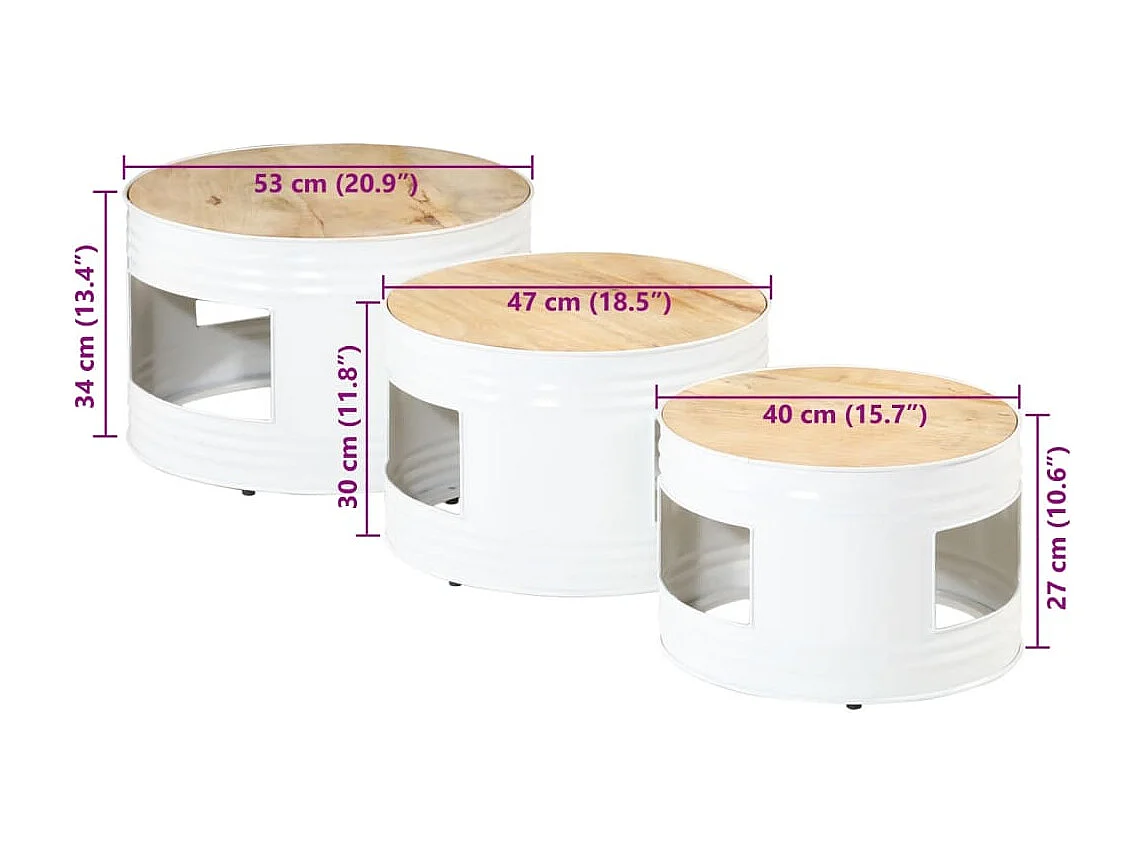 Tavoli da Bar a Tamburo 3pz in Legno Massello Grezzo di Mango