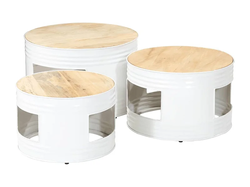 Tables de bar forme tambour 3 pcs bois de manguier massif brut