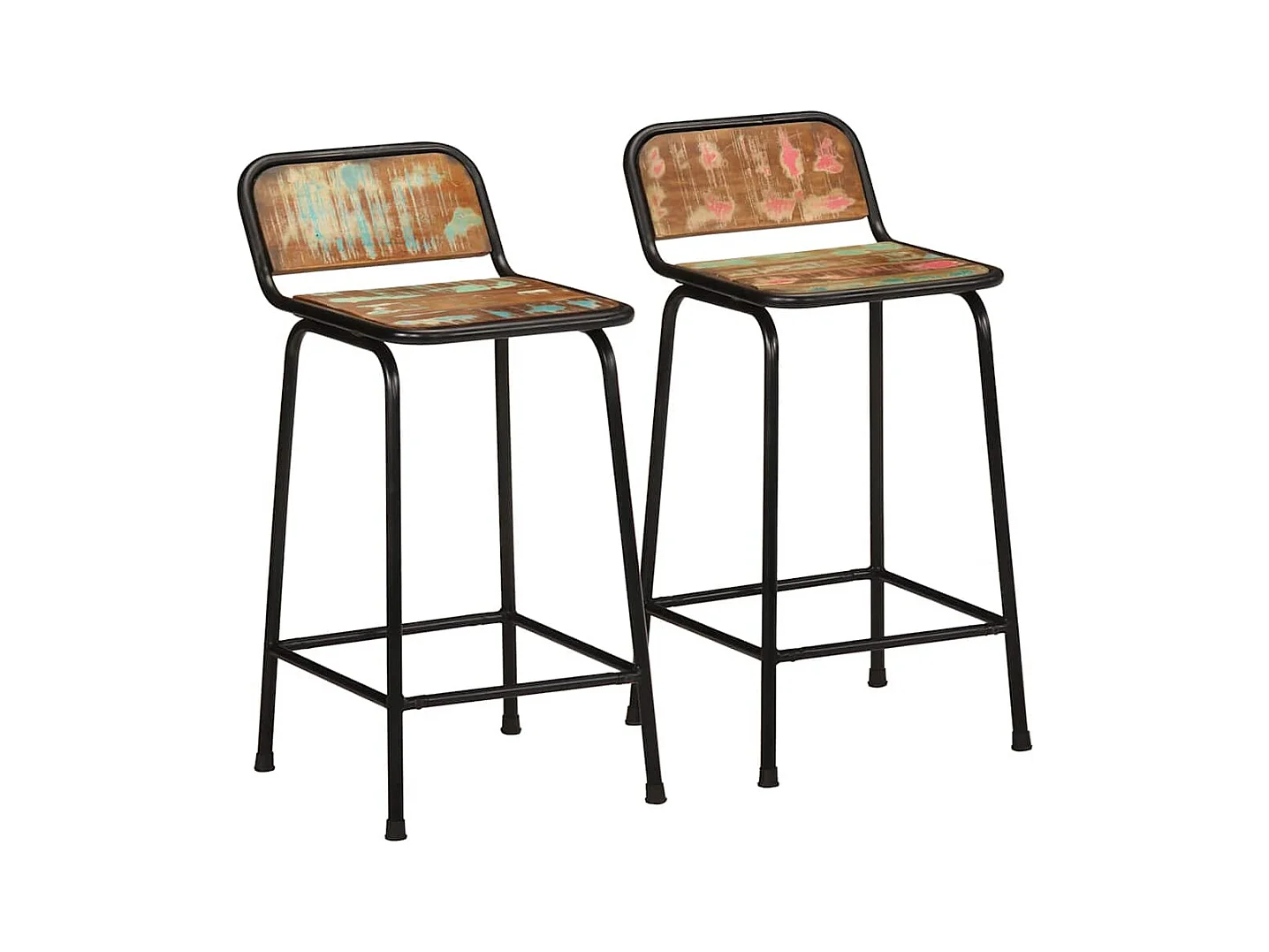 Tabourets de bar lot de 2 46x35,5x80cm bois massif récupération