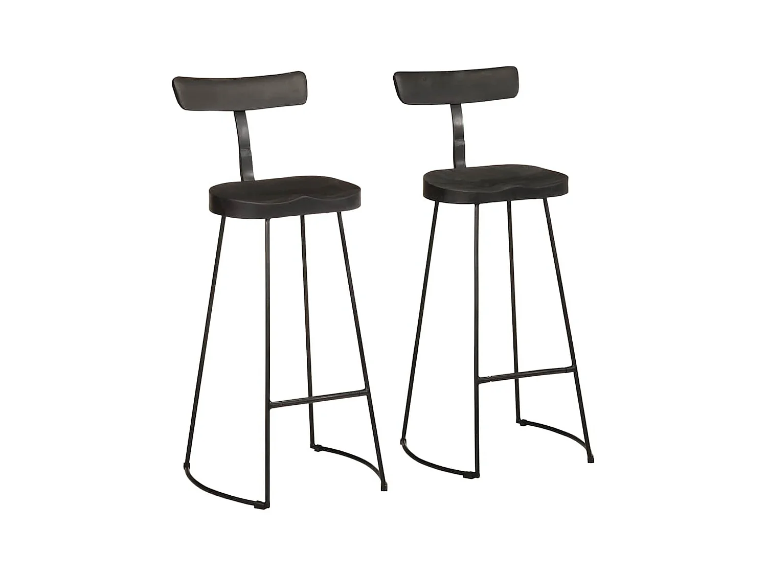 Tabourets de bar lot de 2 noir 49x43x103cm bois manguier massif