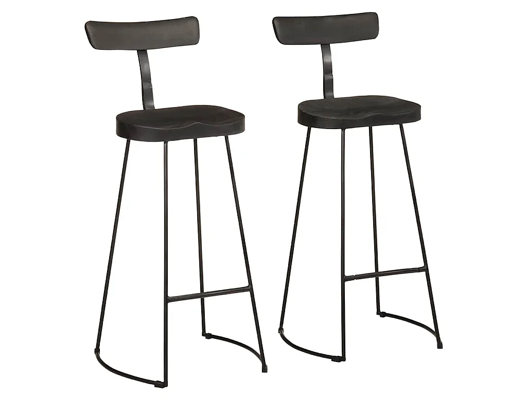 Tabourets de bar lot de 2 noir 49x43x103cm bois manguier massif