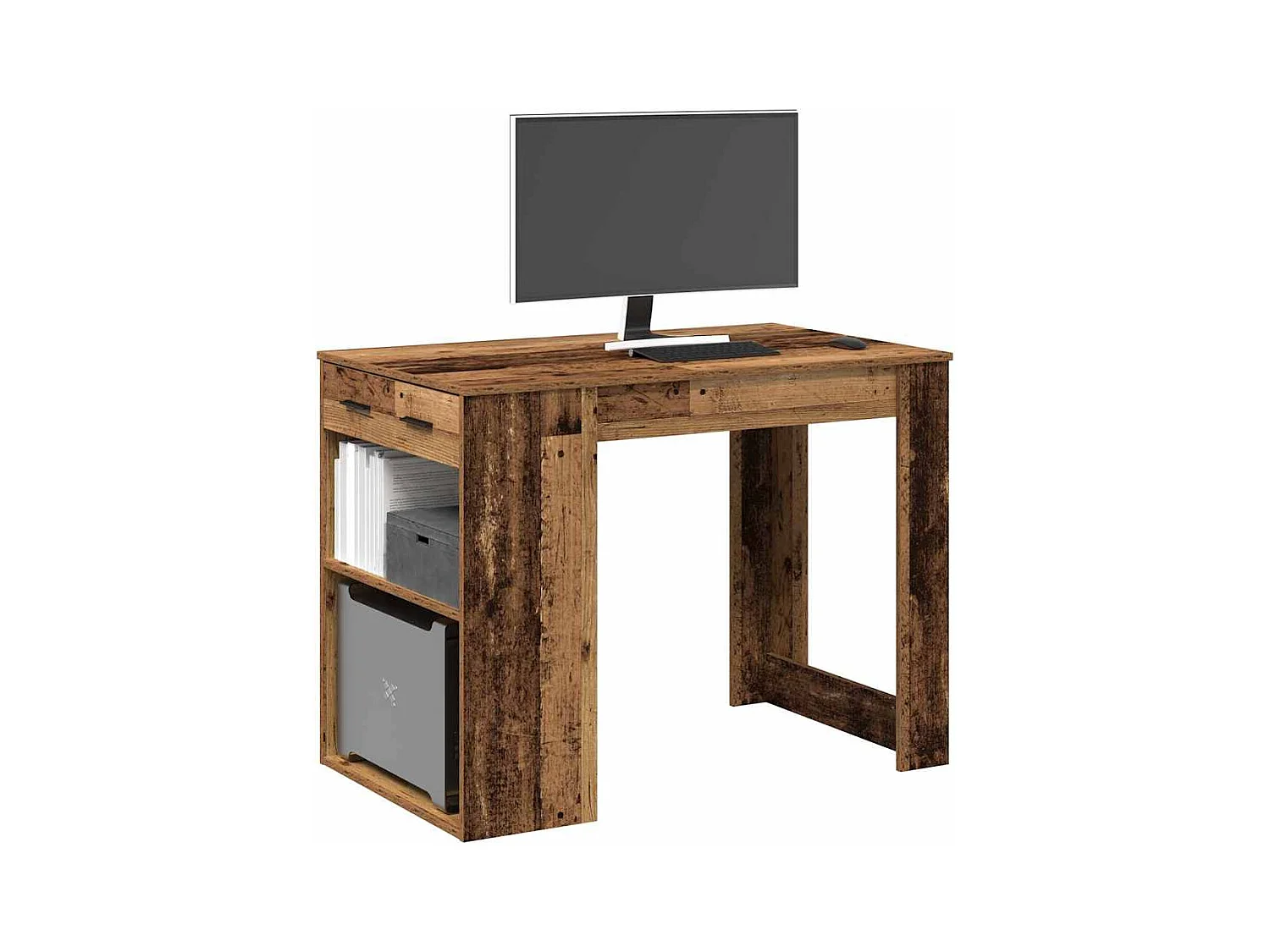 Bureau avec tiroir et étagère vieux bois bois d'ingénierie