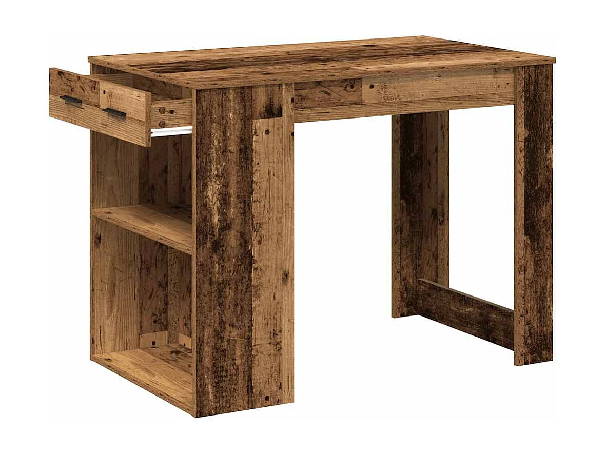 Bureau avec tiroir et étagère vieux bois bois d'ingénierie