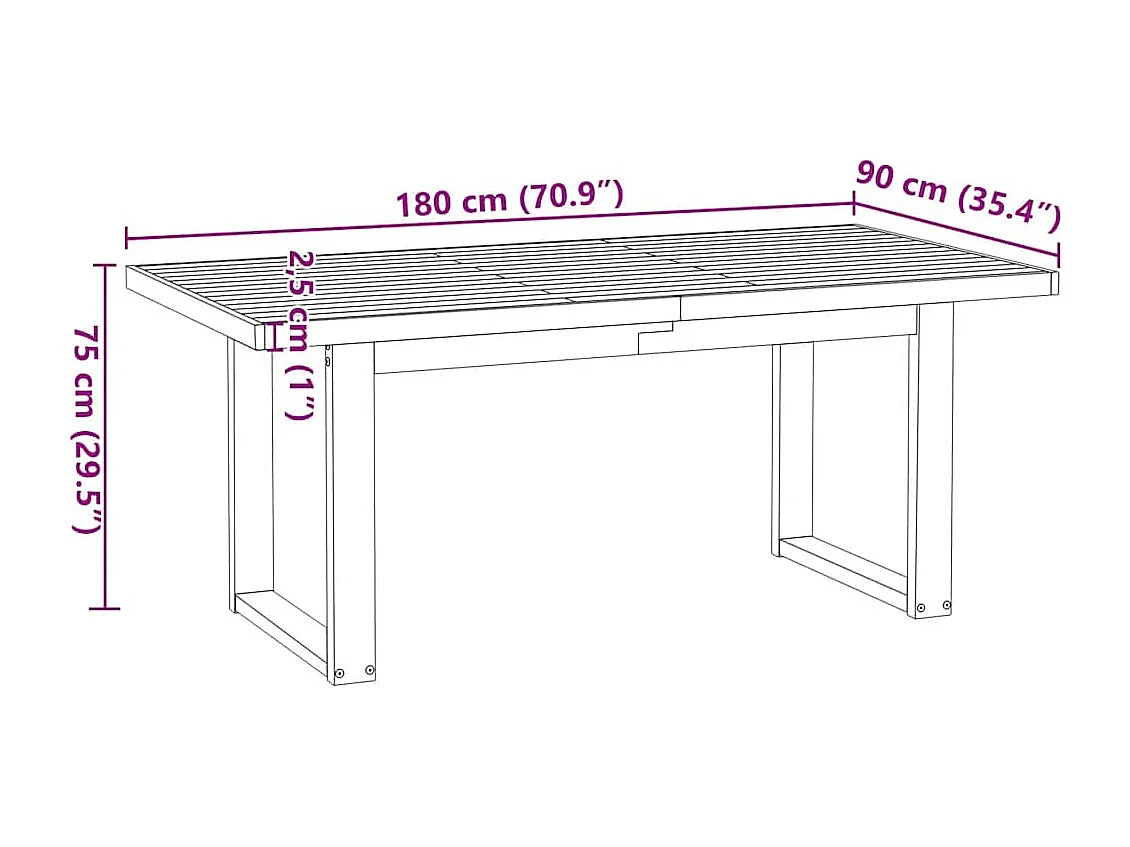 Eettafel NOAIN U-vormige poten 180x90x75 cm massief grenenhout