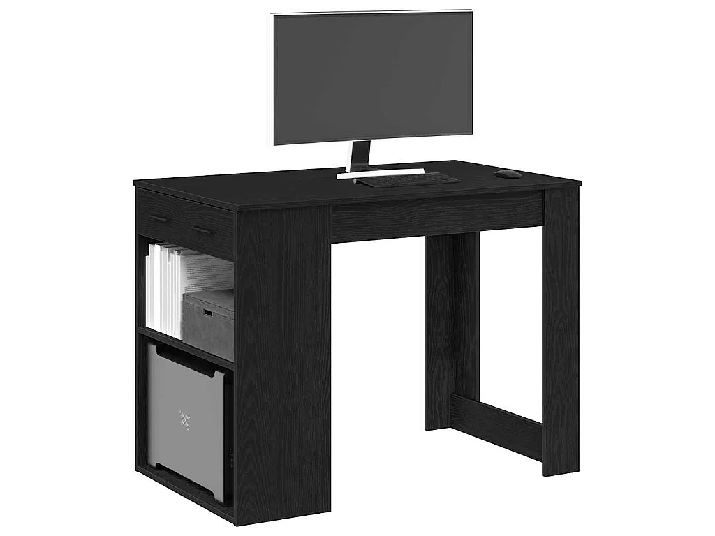 Scrivania con Cassetto e Ripiano Rovere nero Legno Multistrato