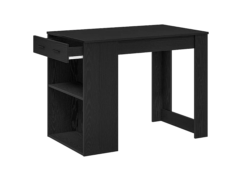 Bureau avec tiroir et étagère chêne noir bois d'ingénierie
