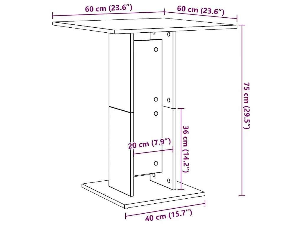 Table de bistro chêne artisanal 60x60x75 cm bois d'ingénierie