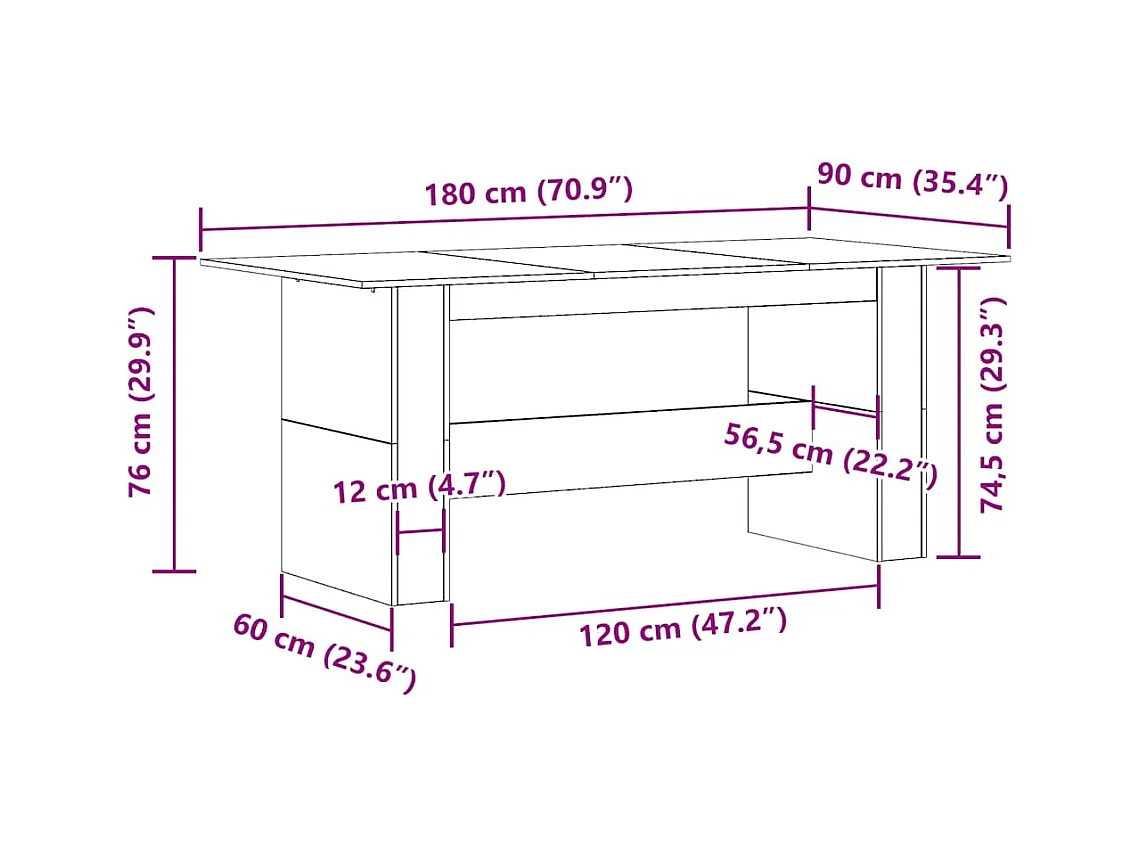Table à manger vieux bois 180x90x76 cm bois d'ingénierie