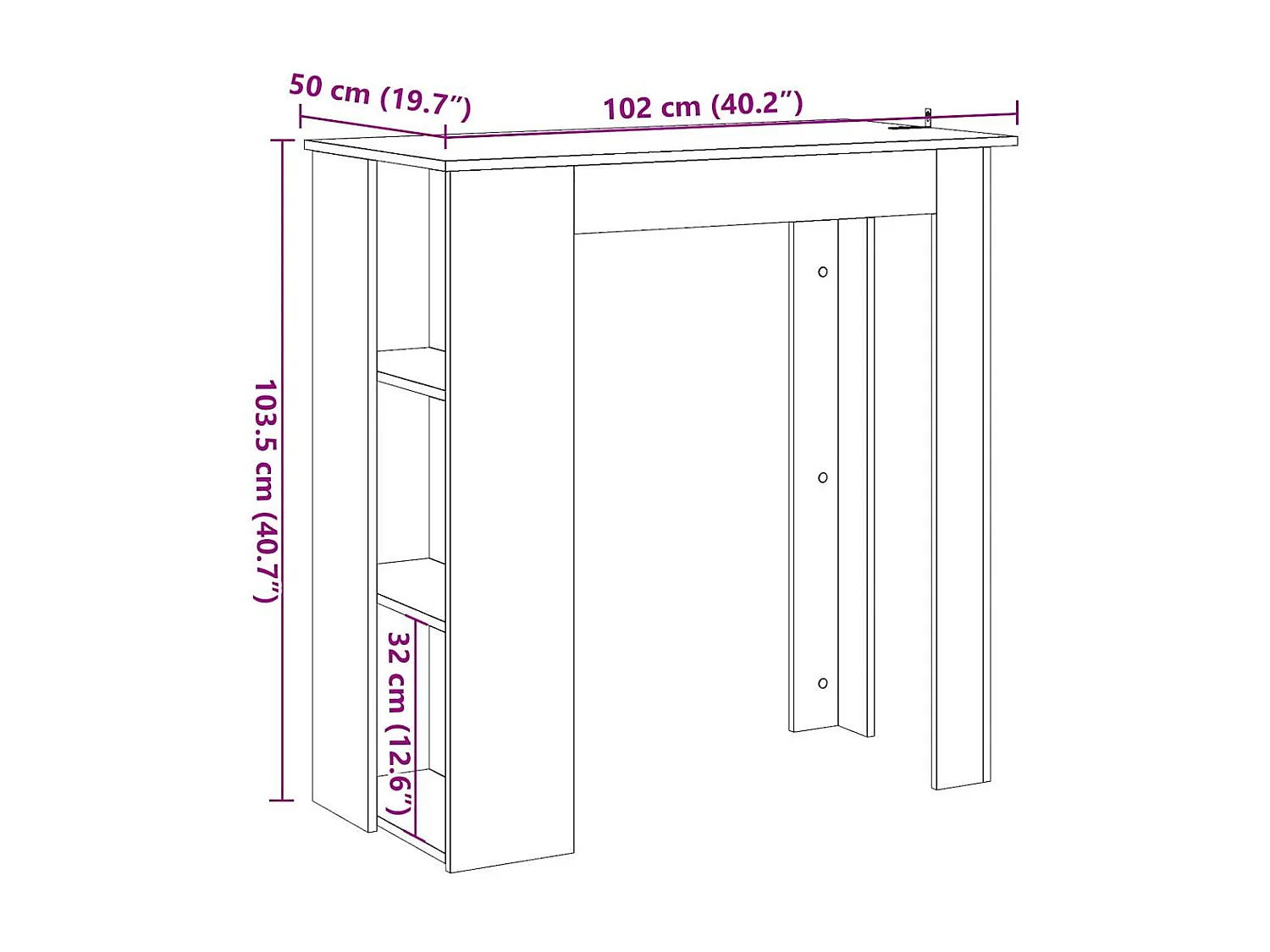 Tavolo Bar Ripiano Rovere Artigianale 102x50x103,5cm Truciolato