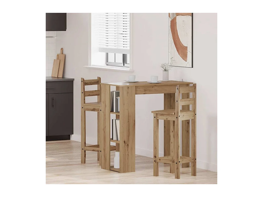 Table de bar avec étagère chêne artisanal bois d'ingénierie