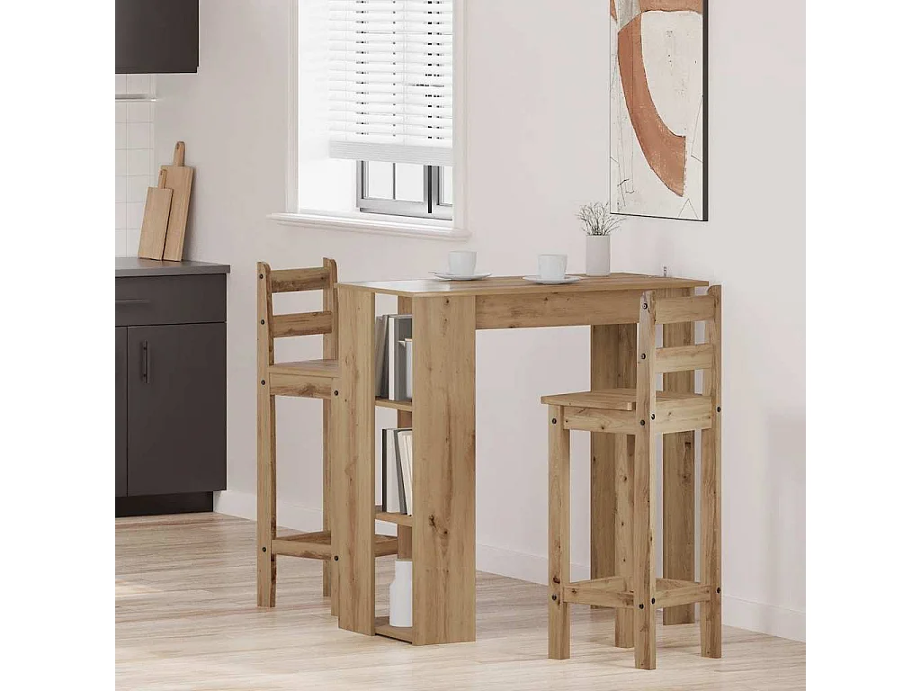 Table de bar avec étagère chêne artisanal bois d'ingénierie