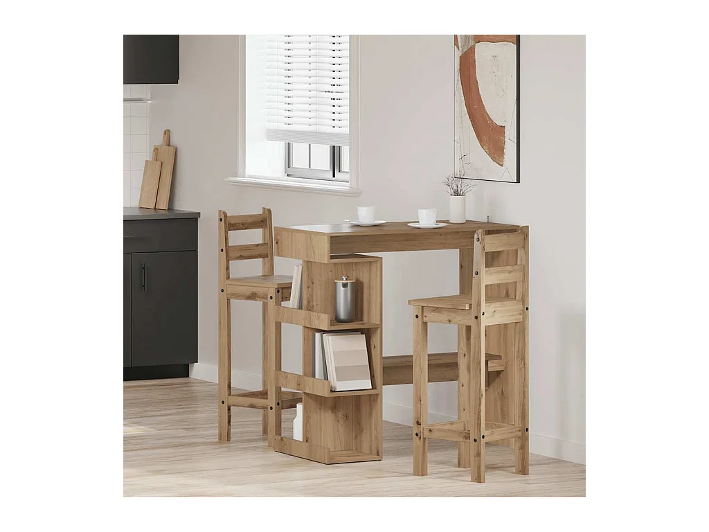 Table de bar avec étagère de rangement chêne artisanal