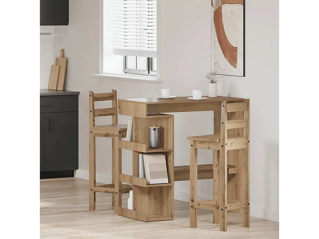 Table de bar avec étagère de rangement chêne artisanal