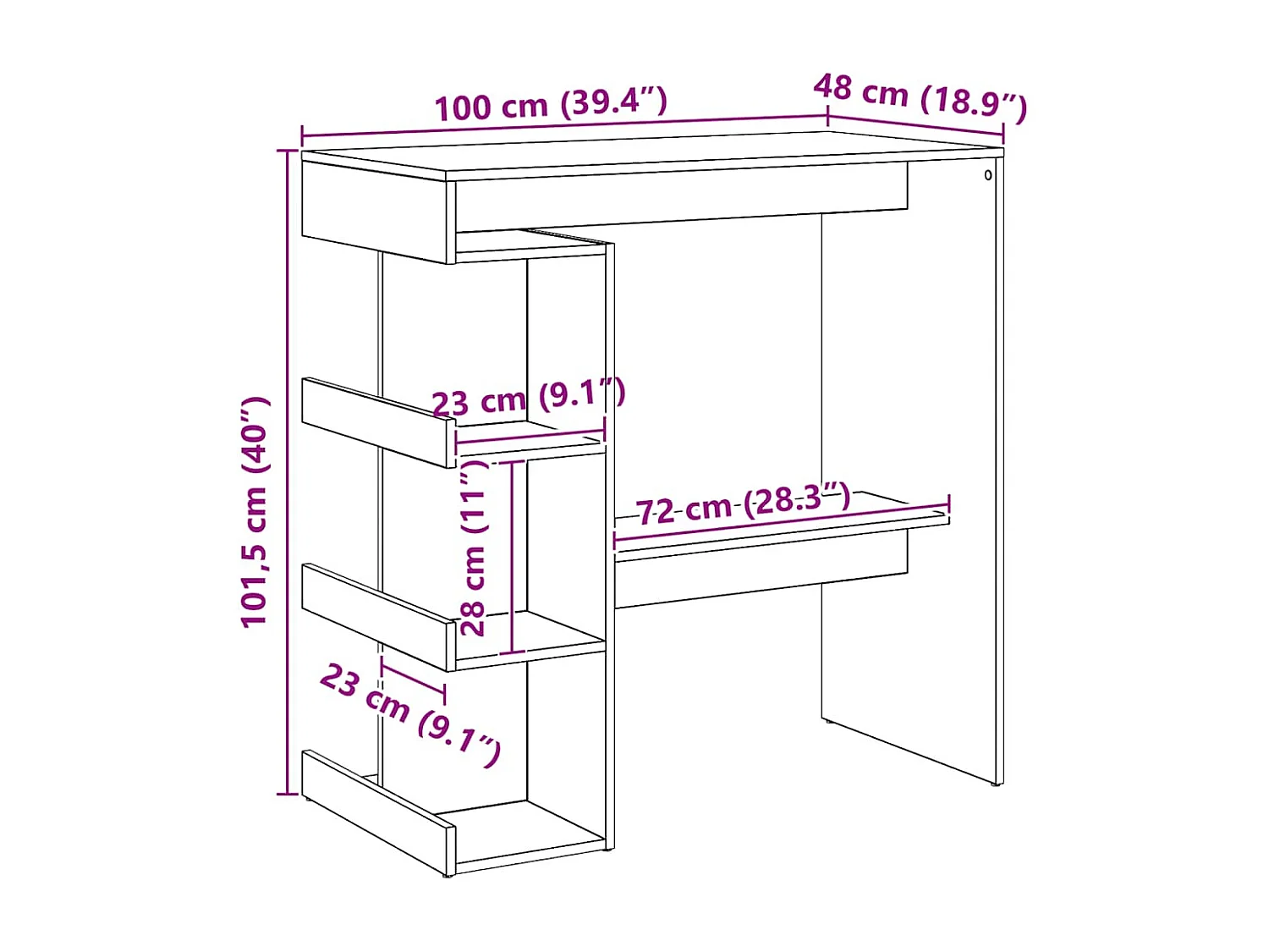 Table de bar avec étagère de rangement chêne artisanal