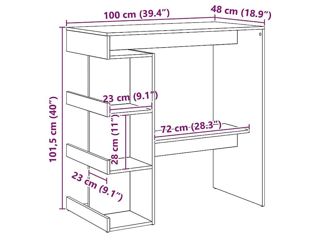 Bartisch mit Regal Artisan-Eiche 100x48x101,5 cm