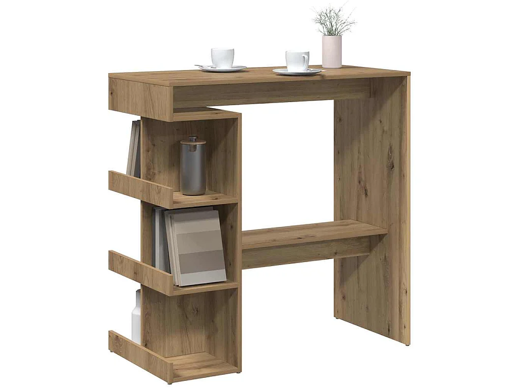 Table de bar avec étagère de rangement chêne artisanal