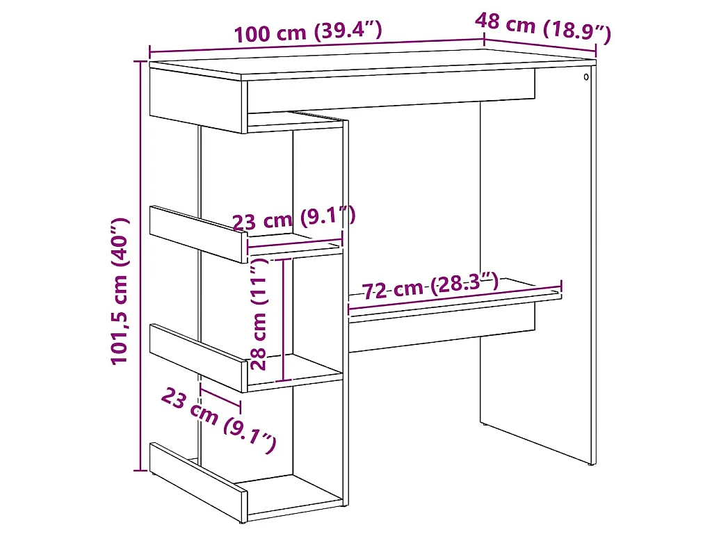 Table de bar avec étagère de rangement chêne artisanal