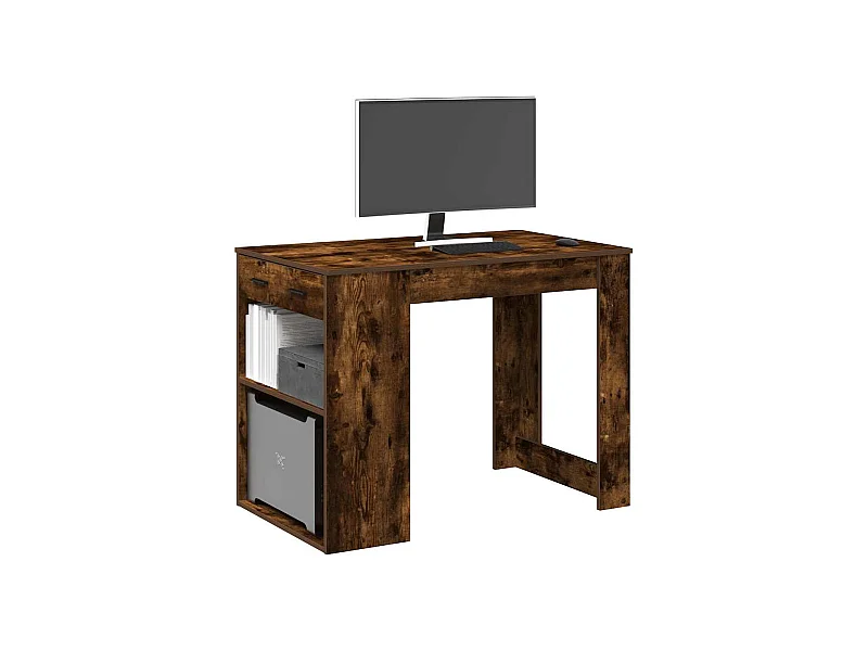 Bureau avec tiroir et étagère chêne fumé bois d'ingénierie