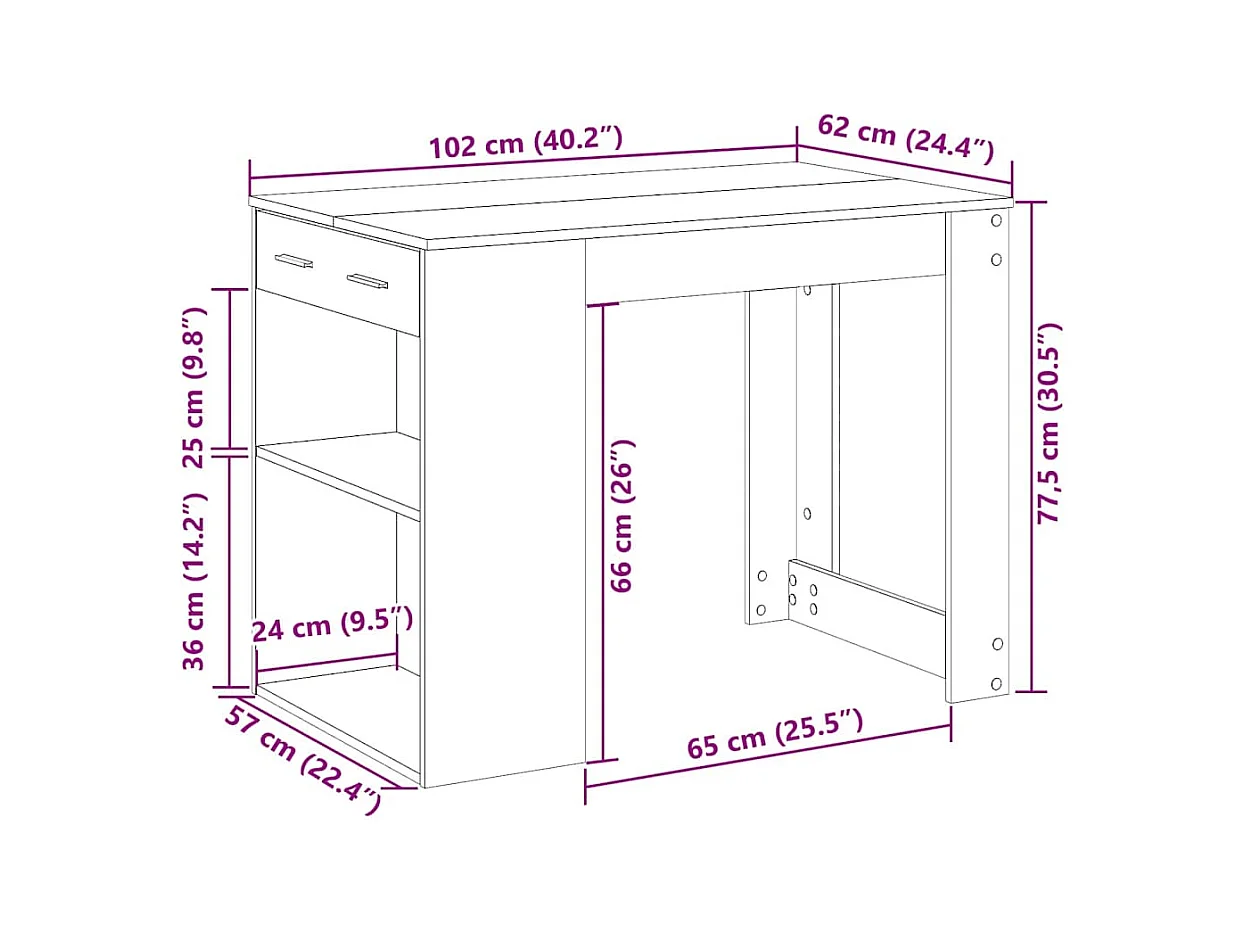 Escritorio con cajón estante madera contrachapada roble ahumado