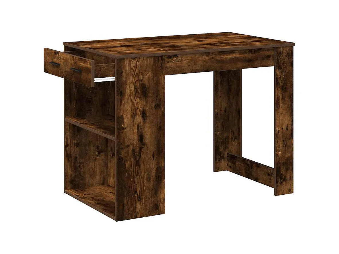 Escritorio con cajón estante madera contrachapada roble ahumado