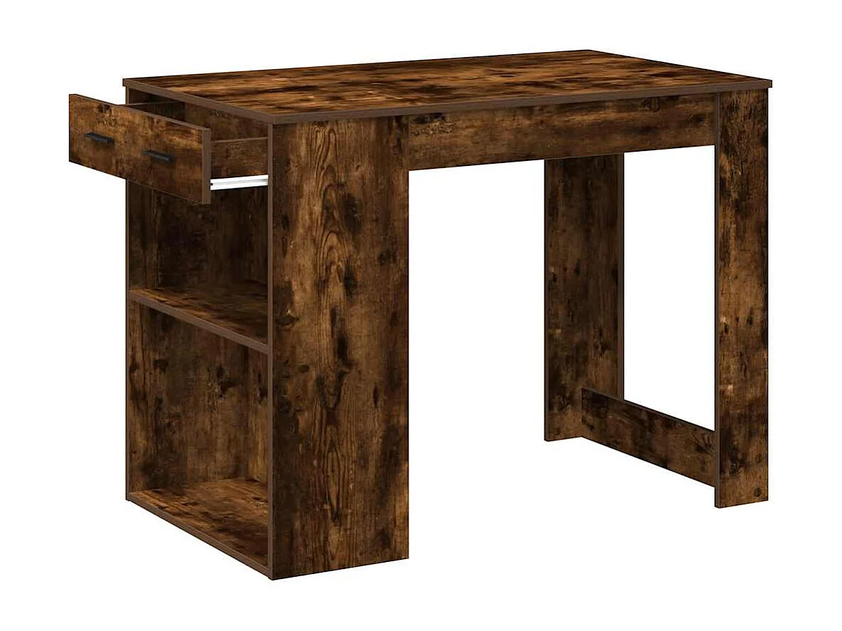 Scrivania con Cassetto e Ripiano Rovere Fumo Legno Multistrato