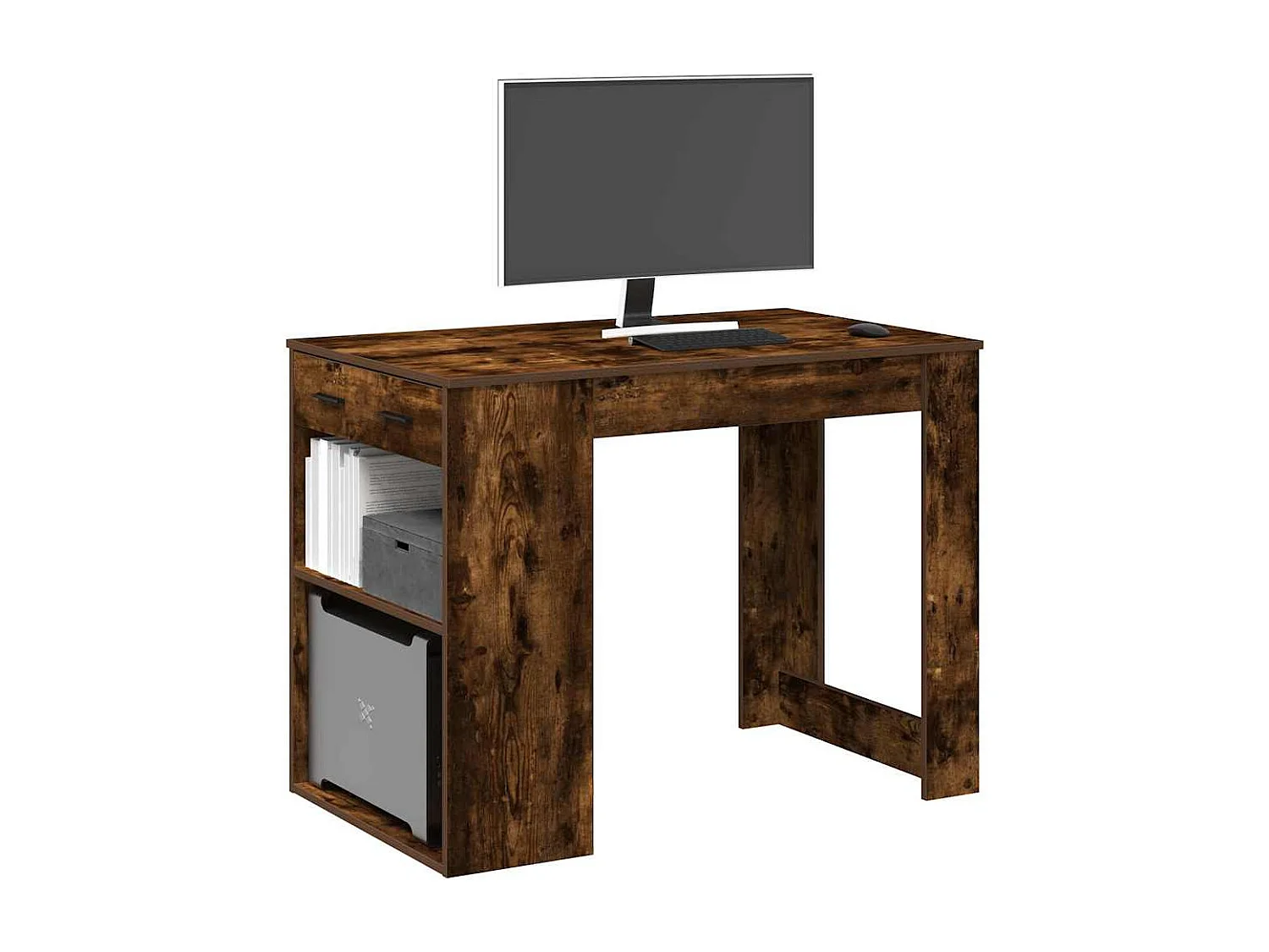 Scrivania con Cassetto e Ripiano Rovere Fumo Legno Multistrato