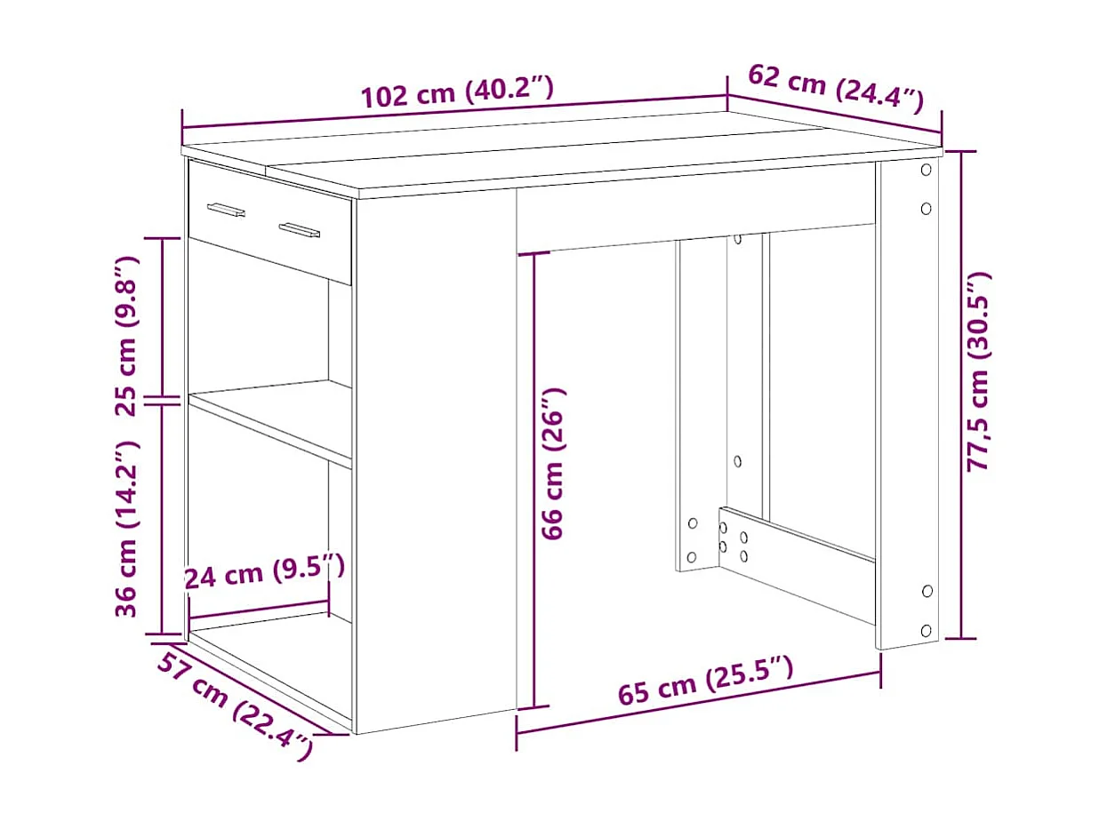 Scrivania con Cassetto e Ripiano Rovere Fumo Legno Multistrato