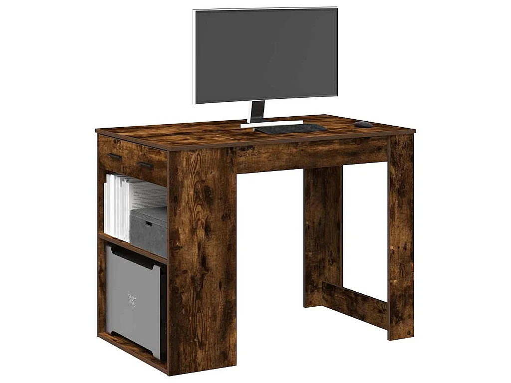 Scrivania con Cassetto e Ripiano Rovere Fumo Legno Multistrato