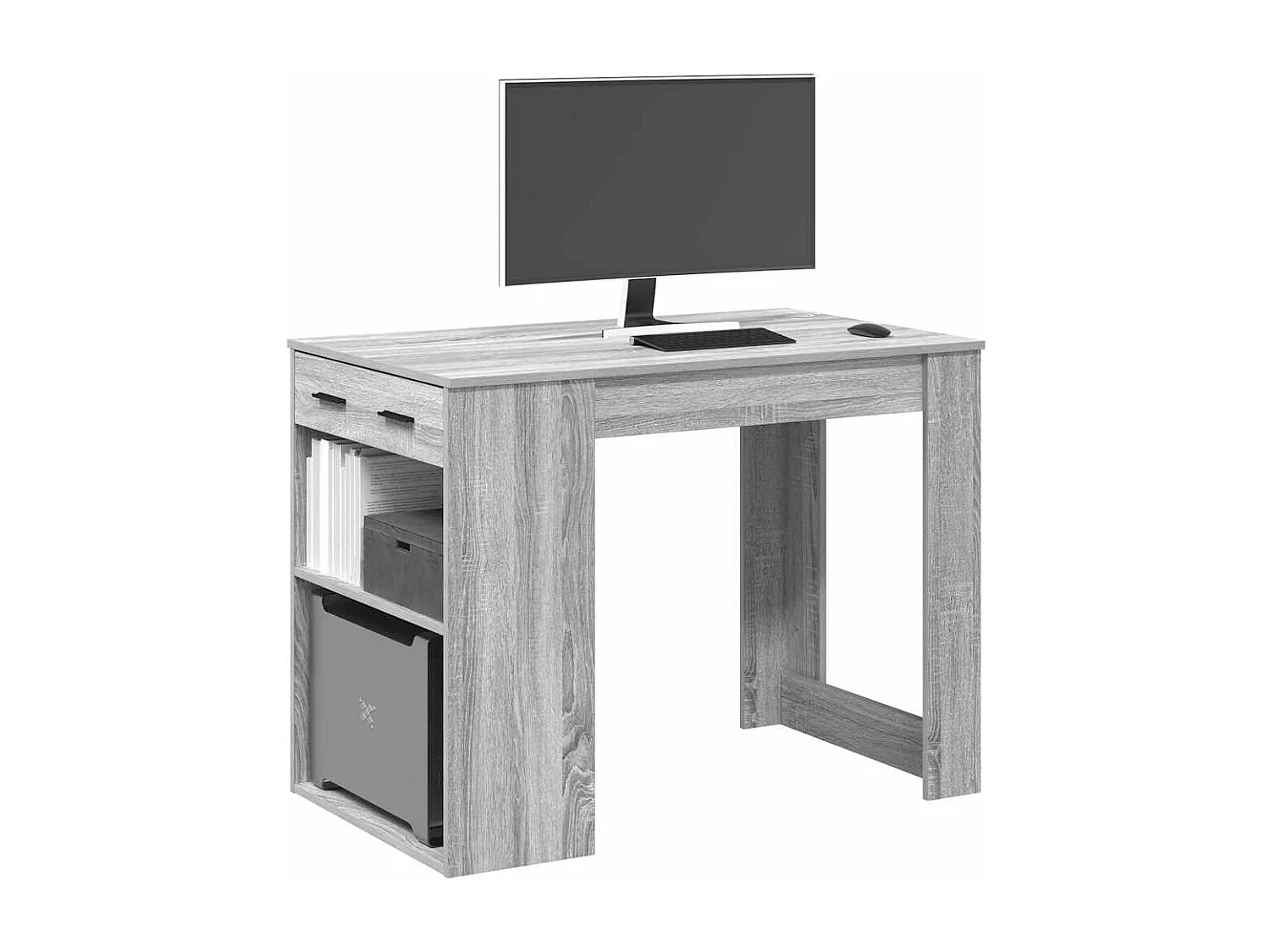 Bureau avec tiroir et étagère sonoma gris bois d'ingénierie