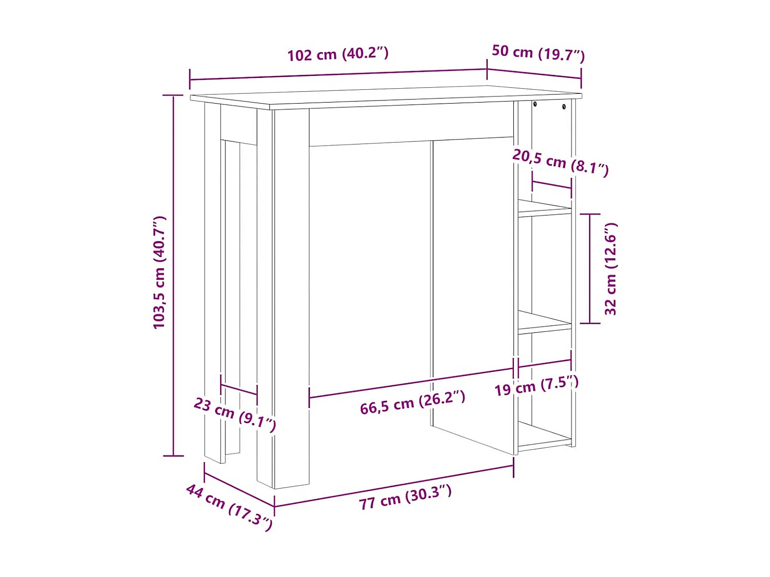 Bartisch mit Regal Altholz-Optik 102x50x103,5 cm Holzwerkstoff