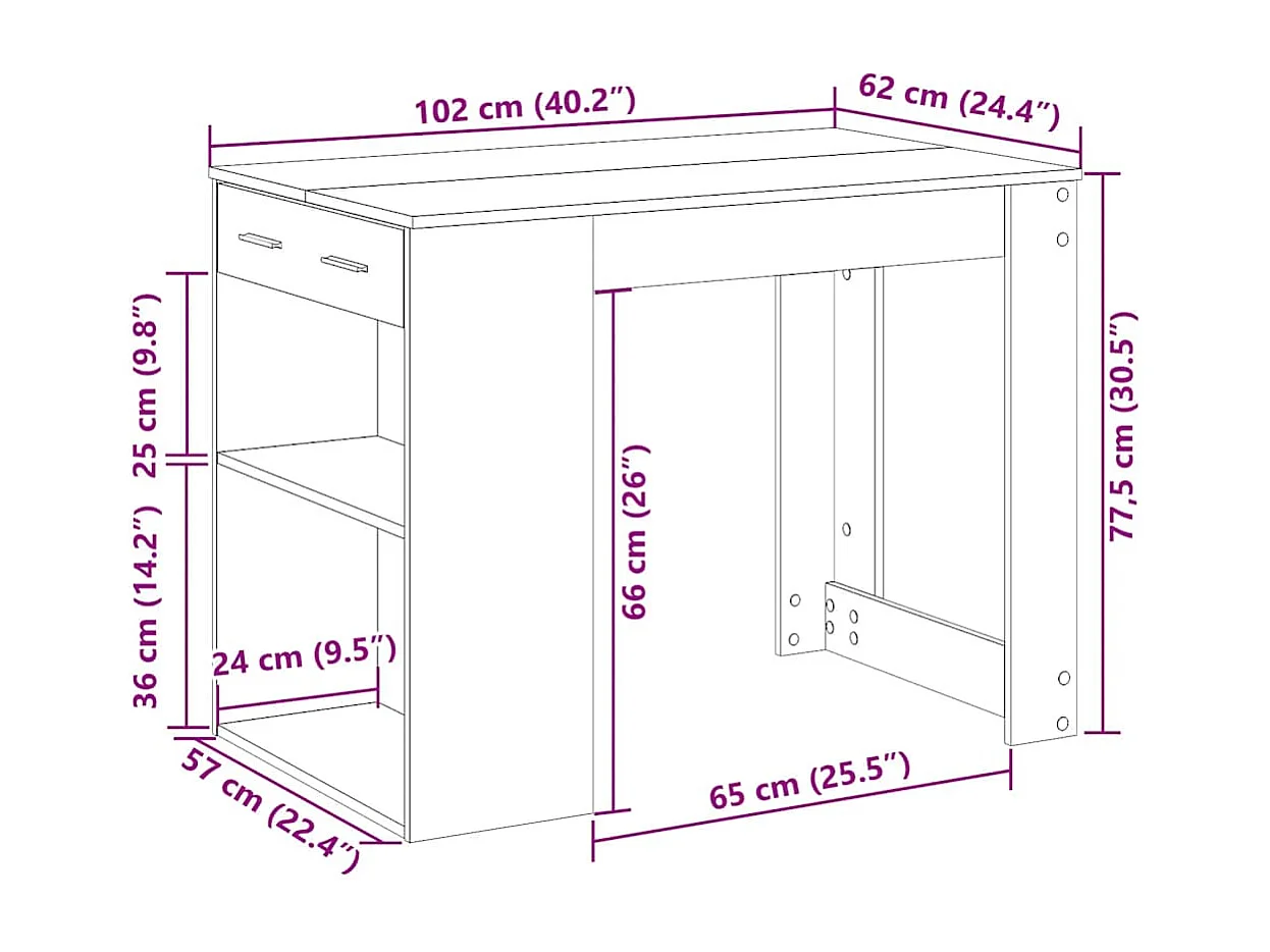 Bureau avec tiroir et étagère chêne marron bois d'ingénierie