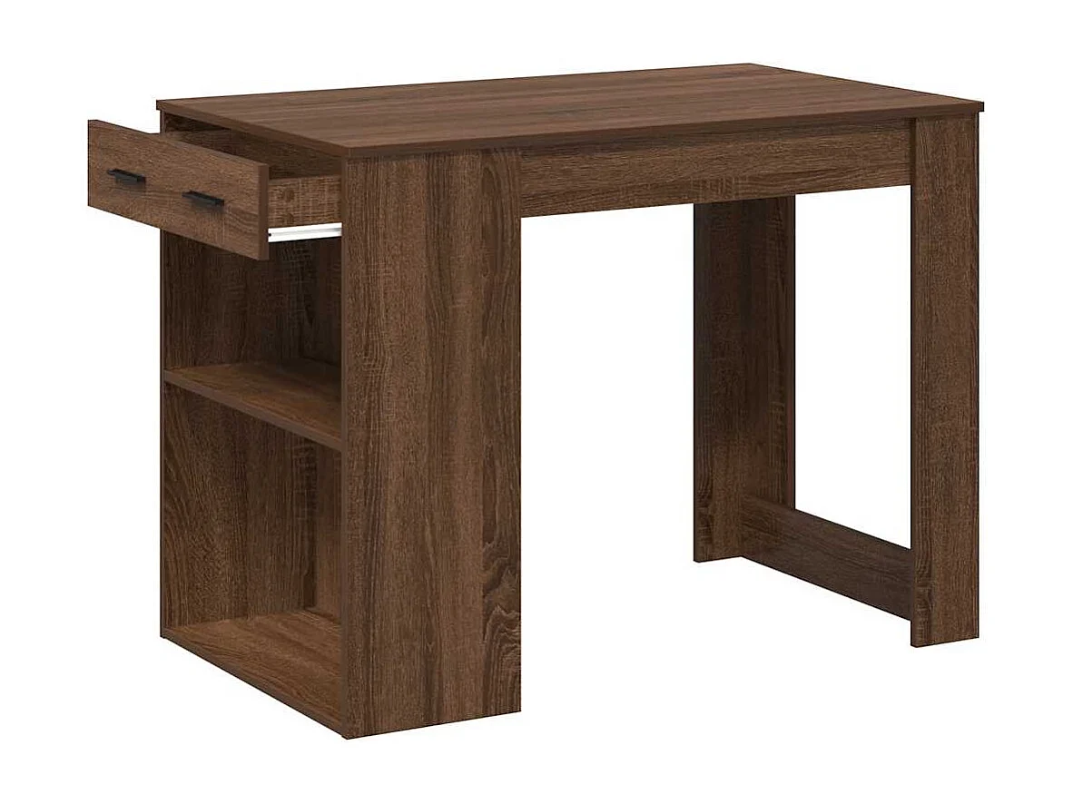 Bureau avec tiroir et étagère chêne marron bois d'ingénierie