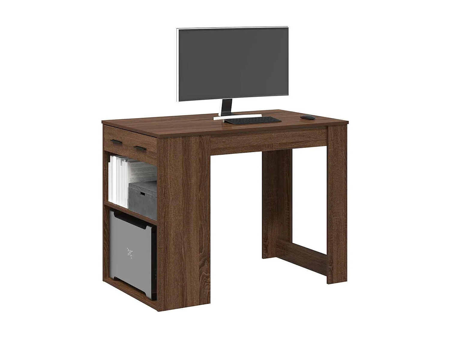 Bureau avec tiroir et étagère chêne marron bois d'ingénierie