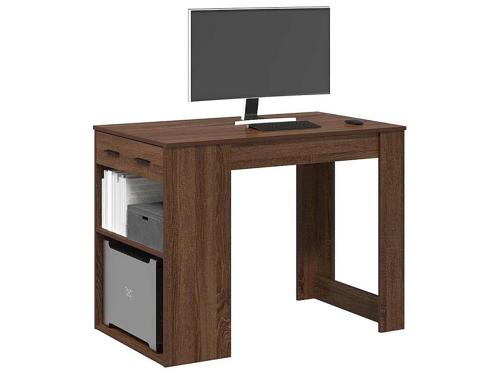 Scrivania con Cassetto Ripiano Rovere Marrone Legno Multistrato