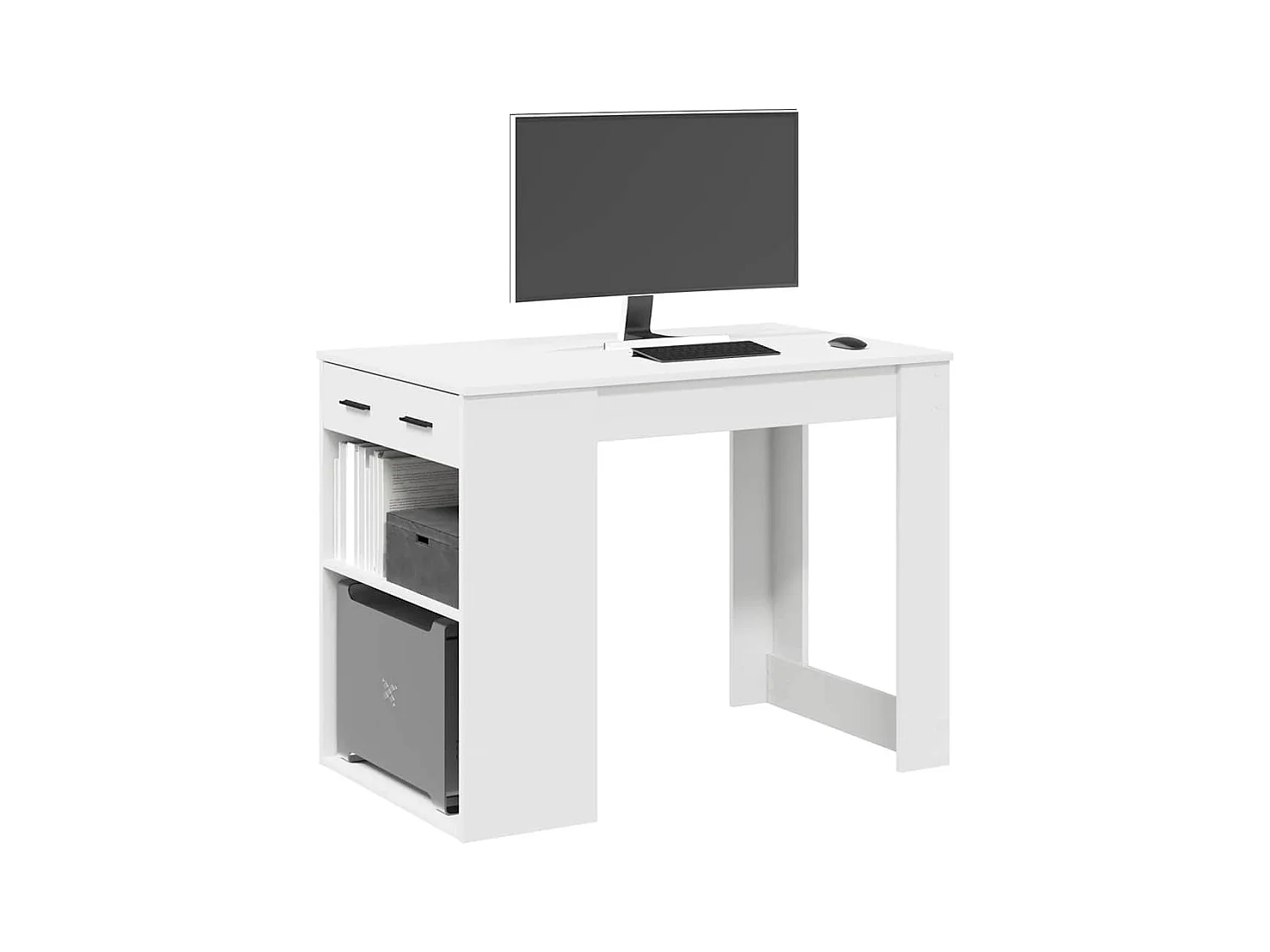 Bureau avec tiroir et étagère blanc bois d'ingénierie