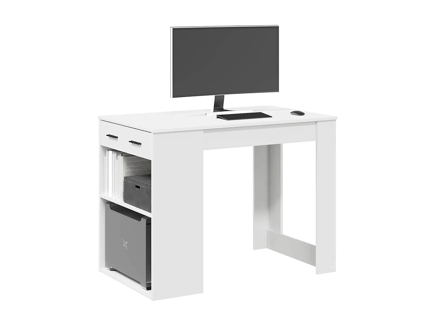 Bureau avec tiroir et étagère blanc bois d'ingénierie