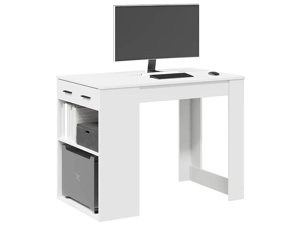 Bureau avec tiroir et étagère blanc bois d'ingénierie
