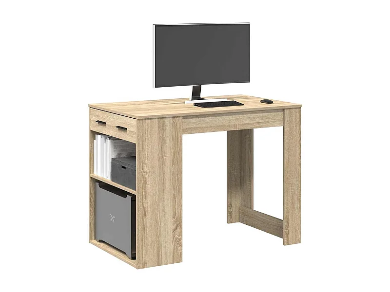 Bureau avec tiroir et étagère chêne sonoma bois d'ingénierie