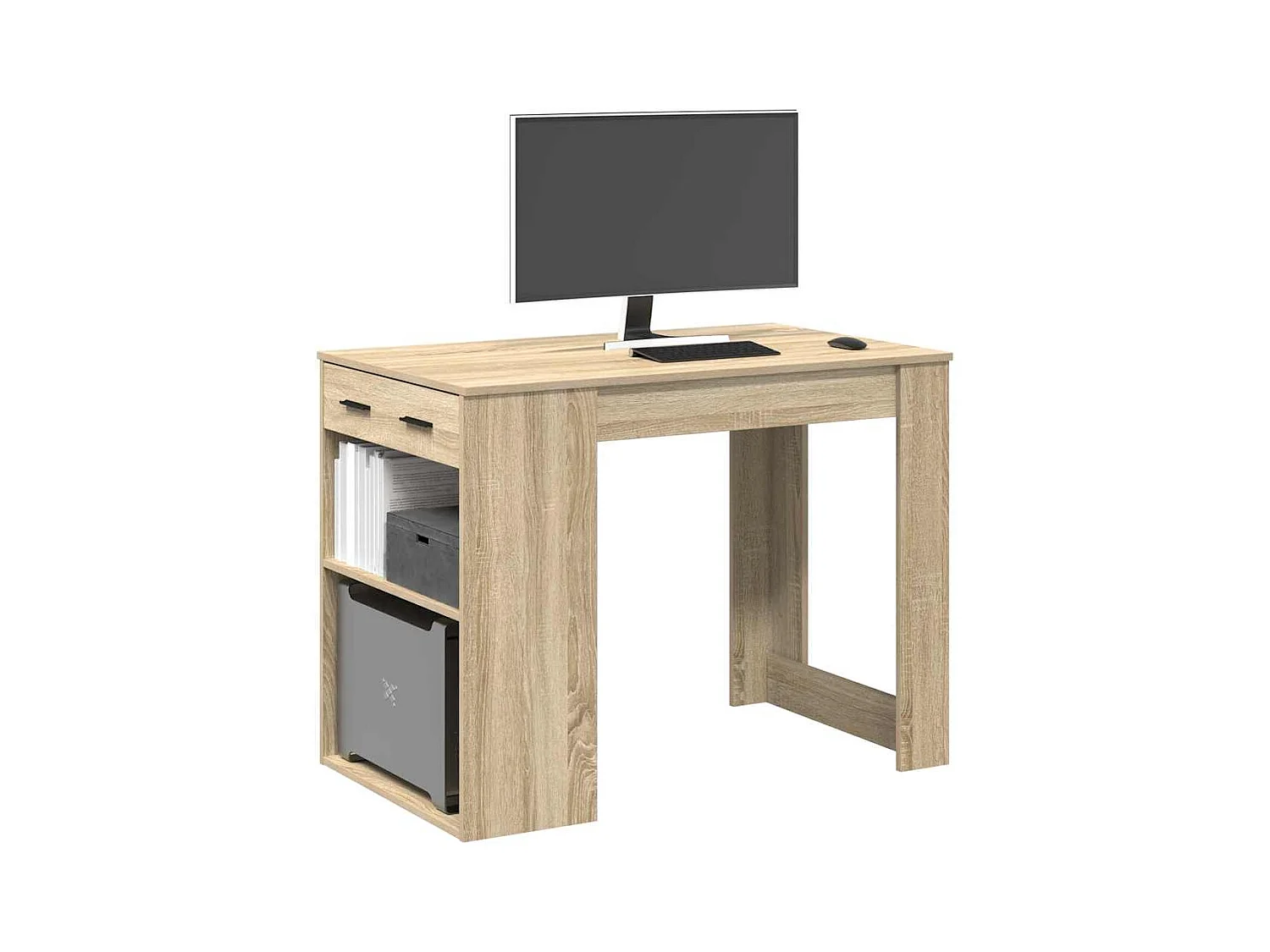 Bureau avec tiroir et étagère chêne sonoma bois d'ingénierie